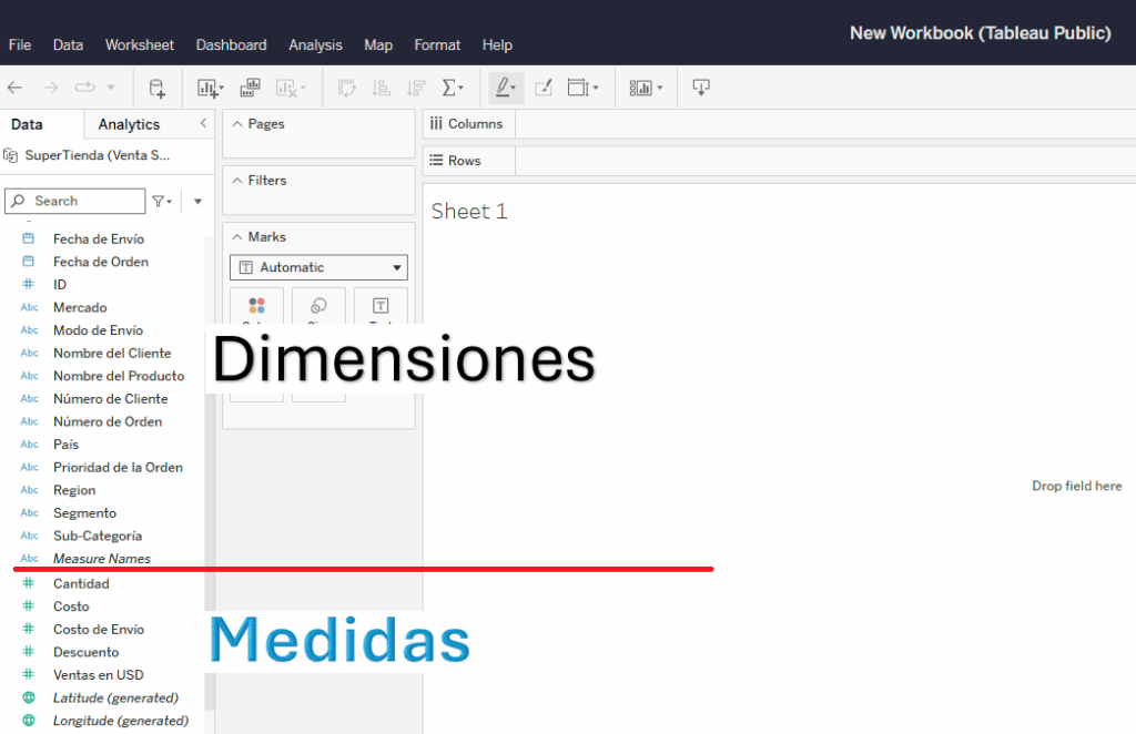 Como diferencias entre dimensiones y Medidas en Tableau